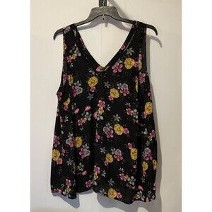 Torrid Woman Plus Size 3 Black Pink tank Top Blouse Floral Hawaiian Chest 50"